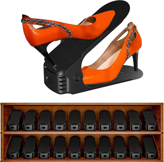Shoe Slots Organizer, 20PCS Adjustable Double Layer Stack Shoe Rack, 50% Space-Saving Storage Rack Holder, Black