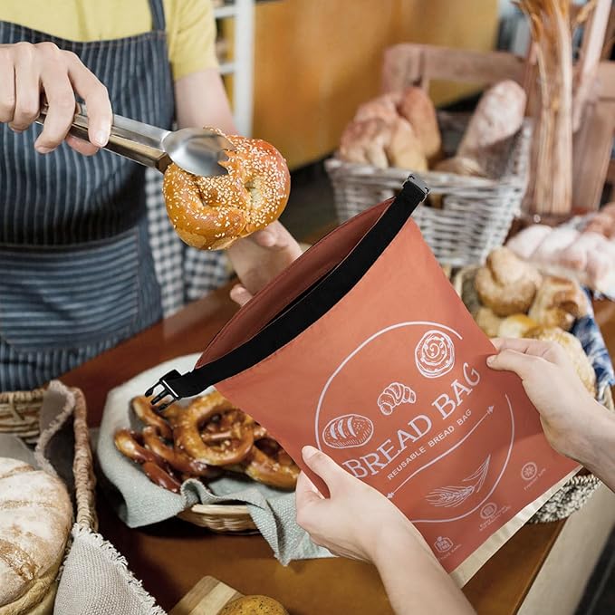 Bread Bags for Homemade with Beeswax Wrap - Zipper Reusable Bread Bag for Sourdough 2-Pack, Reusable Food Storage Bag to Keep Sourdough Fresh, Freezer-Safe, Eco-Friendly (Orange&Grey)