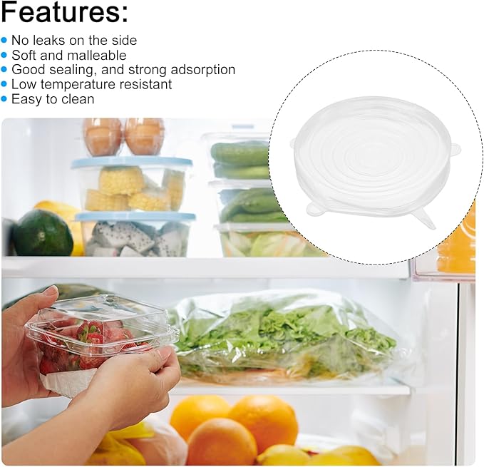 UXCELL Silicone Stretch Lids, 4 Pack - 6.5" Round Container & Bowl Covers, Reusable Silicone Lids for Cups, Bowls & Food, White