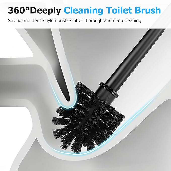 2Pack 2 in 1 Toilet Brush and Plunger Set, Extended Handle Plunger,Toilet Bowl Brush Plunger Set,Clean Gloves,Cleaning Tools,Cleaning Brush,Cleaning Supplies,Toilet Brush Plunger Combo (Black)