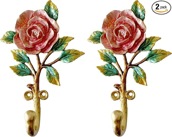 Vintage Flower Shaped Decorative Wall Hooks Rack Hangers for Hanging Clothes Coats Towels Keys Hats, 2 Pack Antique Metal Mounted Wall Hook