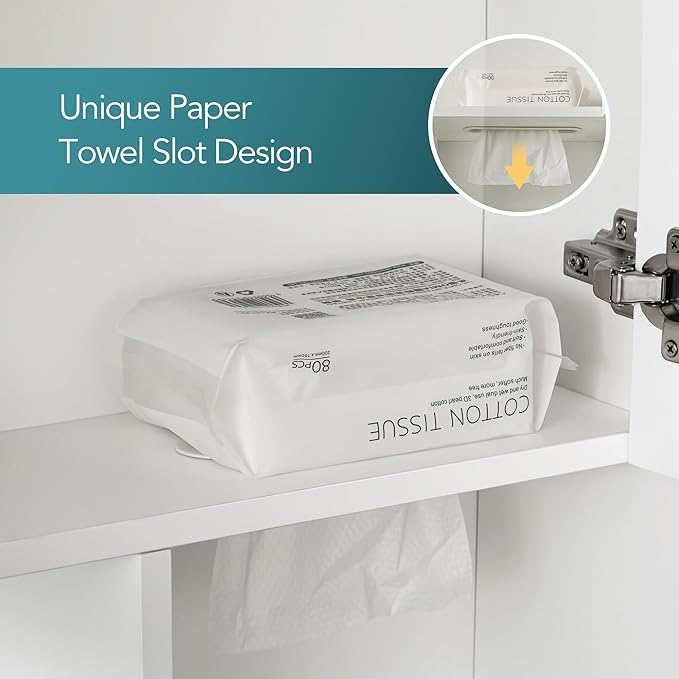 Bathroom Wall Cabinet with Lighting & Tissue Hole, Wall Mounted Glass Door Medicine Cabinet Over Toilet Storage for Laundry Room Kitchen