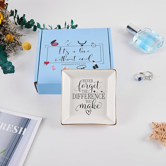 Thank You Gifts for Women Coworker Nurse Teacher Employee Appreciation Gift, Goodbye Farewell Going Away Retirement Gift for Woman Boss - Never Forget The Difference You Make Jewelry Dish