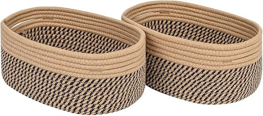 CubesLand Small Cube Shelf Closet Storage Baskets Bins Set 2,Woven Basket for Organizing/Storage, Long-lasting &Skin-friendly Storage Basket Bin,Stylish Room Decor Basket,Camel/Mixed Black Rope Basket