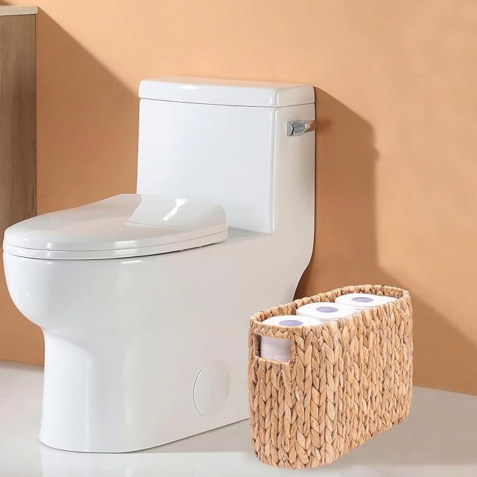 Wicker Toilet Paper Storage Holder with Built-in Handles, Toilet Paper Holder for up to 6 Mega Rolls, Water Hyacinth Toilet Paper Baskets Bathroom Accessories Organizer