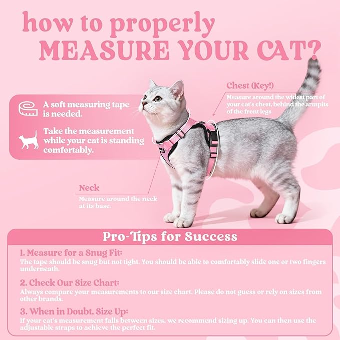 rabbitgoo Cat Harness and Leash for Walking, Escape Proof Soft Adjustable Vest Harnesses for Cats, Easy Control Breathable Reflective Strips Jacket, Pink, M
