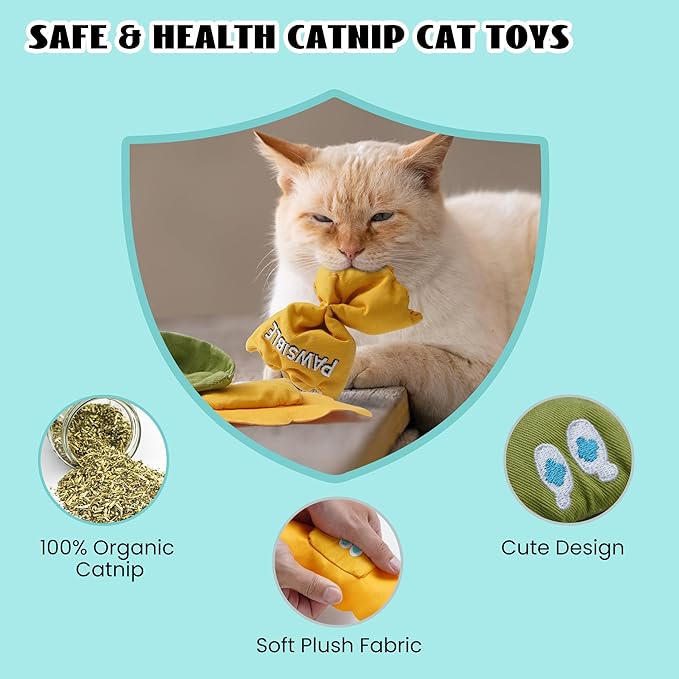3 Pack Ravioli Catnip Toys for Indoor Cats, Interactive Cat Toys Filled with 100% Organic Catnip, Plush Chew Toys for Kittens, Teething Soft Catnip Toys for Cats