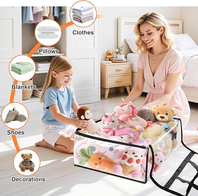 Clear Clothes Storage Bags, 6 Pack Closet Organizers and Under Bed Storage Containers, Foldable Moving Bags with Zippers for Comforter, Blanket, Bedding, Duvet, PVC Packing Bags 90L