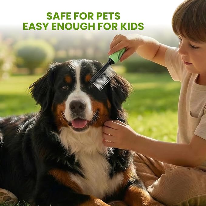 Poodle Grooming Comb - Metal Dematting Comb with Long & Short Stainless Steel Teeth for Removing Matted Hair & Knots, Safe and Gentle for Dogs & Cats (Green)