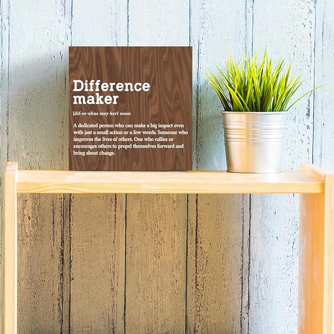 Difference Maker Definition Home Office Decor Wooden Box Sign, Classic Retirement New Job Appreciation Gifts for Women Men Teacher Boss Leader Coworker Farmhouse Desk Decor Table Shelf Wall Plaque