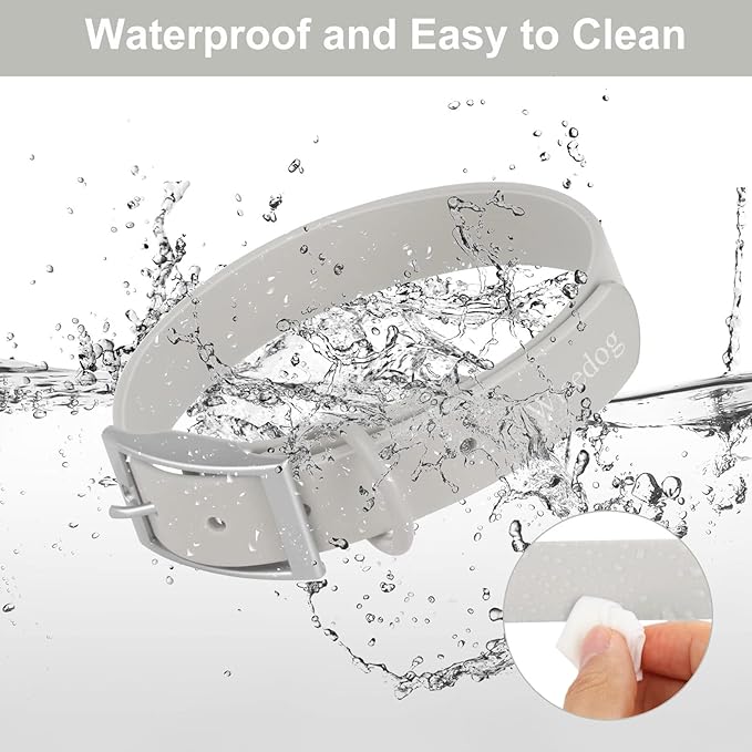 Wisedog Waterproof Dog Collar, Adjustable Soft Rubber Coated Webbing, Odor-Proof and Easy to Clean for Small Medium Large Dogs, with Airtags Case(S|8.5"-12.5" × 4/5 in, Gray)