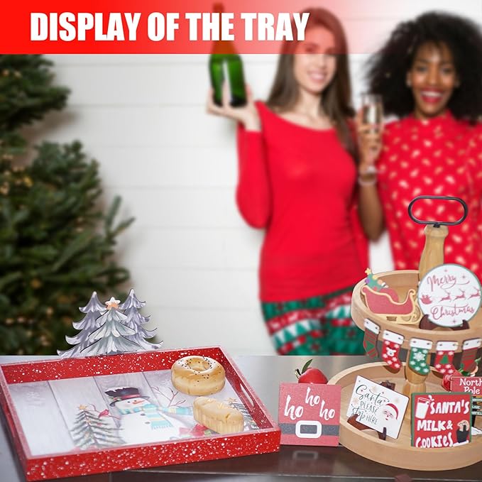 Christmas Decoration Serving Tray with Handels Decorative Tray Coffee Table Serving Platter Thanksgiving Tray - Breakfast Drinks Liquor Snowman(Red)
