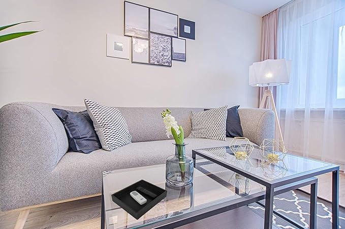 HofferRuffer Faux Leather Vanity Tray, Elegant Desktop Storage Organizer, Decorative Catchall for Perfume, Bathroom Valet, Nightstand or Dresser, Black, 10.2 x 8.4 x 1.8 Inches