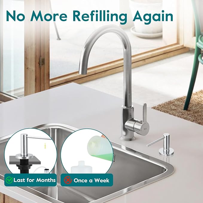 Gappo Soap Dispenser for Kitchen Sink Polished Chrome, Stainless Steel Countertop Pump, Built in Sink Soap Dispenser with 47" Extension Tube kit