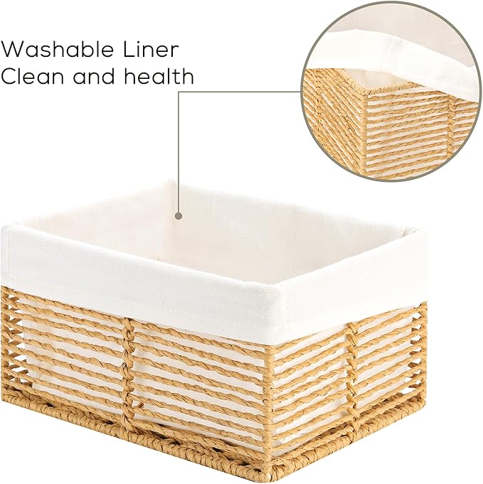 Vagusicc Wicker Storage Basket, Hand-Woven Paper Rope Wicker Baskets, Rectangular Small Wicke Baskets for Organizing, Cube Storage Bins for Closet/Clothes/Dresser, Natural, 5-Pack