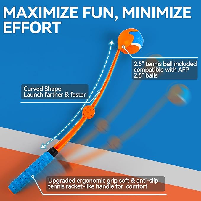 ALL FOR PAWS 25“ Dog Ball Thrower, Upgraded Foldable Tennis Ball Fetch Thrower for Dogs, Dog Ball Launcher Toy for Medium & Large Dog, Soft and Comfortable Tennis Fetch Handle, 2.5 Inch Ball Included