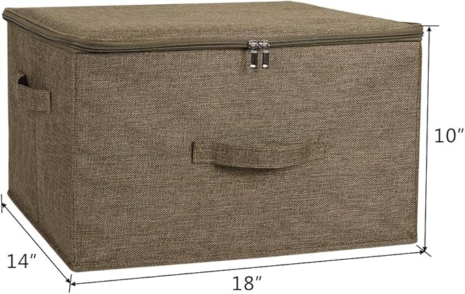 ANMINY Storage Bins with Zipper Lids 36 Qt Lidded Fabric Storage Boxes Baskets Cubes with Handles Collapsible Washable Cotton Linen Closet Shelf Clothes Organizer Containers - Coffee, Large