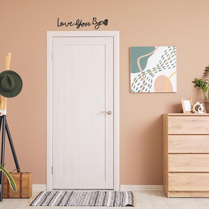 21.6" Love You Bye Wood Sign, Above Door Home Wall Boho Decor Plaque, Black Modern Simplicity Decoration for Front Door Entryway Living Room Aesthetic, Show Your Love and Warm for Your Family (Butterfly)