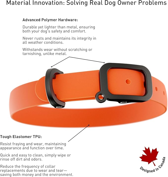 Waterproof Dog Collar - Durable, Comfortable and Adjustable Outdoor Dog Collar with Wear Resistant Buckle and ID Tag Ring for Small Dogs by Nuvuq (Orange, Small)