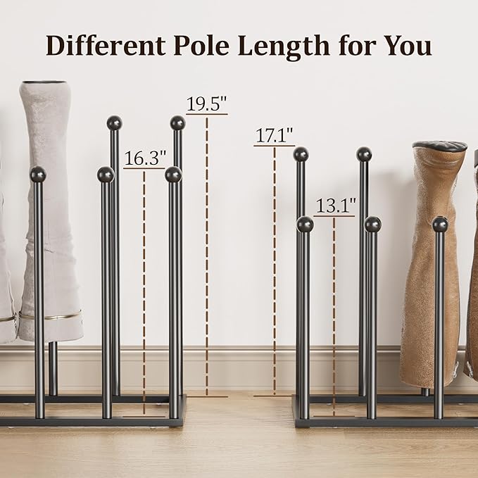 pickpiff Free Standing Shoe Racks - 19.5 Inch Black Metal Boot Rack Organizer Tall Boots for Dorm Room, Closet, Entryway, Bedroom, Patio Outdoor, Hallway, Black, Shoe Storage Fit for 8 Pairs