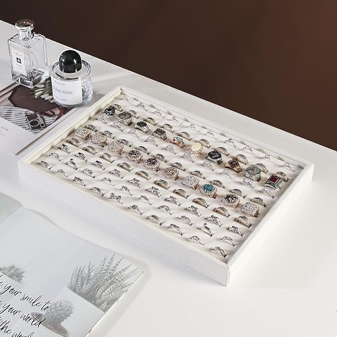 Coward 2Pcs/Set Stackable Ring Organizer Tray Beige Velvet Ring Earring Stud Jewelry Display Holder Tray for Store Selling or Home Show Storage