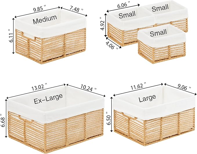 Vagusicc Wicker Storage Basket, 6 Pack Baskets for Organizing, Wicker Baskets with Handle, Rectangular Woven Basket for Storage Shelves, Cube Storage Bins for Closet/Clothes/Dresser, Natural