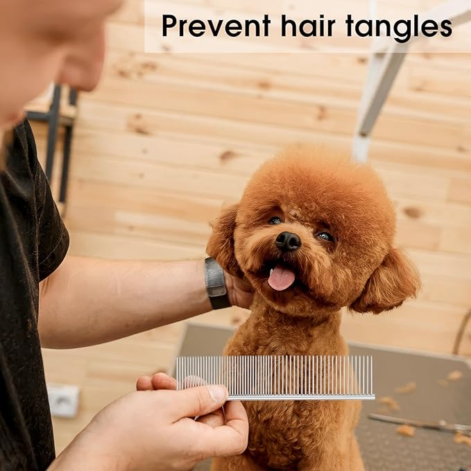 BEVTEE Dog Combs for Grooming Matting, 3 Pack Metal Comb for Pet Cat Greyhound Poodle Doodle, Removing Tangles & Knots, 6.3"/7.4"