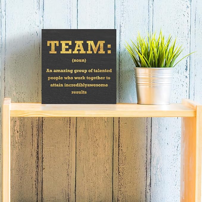 Motivational Team Noun Office Decor Wooden Box Sign, Office Desk Decor Cubicle Desk Accessories, Office Decorations for Work, Coworker Gifts Table Shelf Plaque Sign, Inspirational Wall Decor, Black