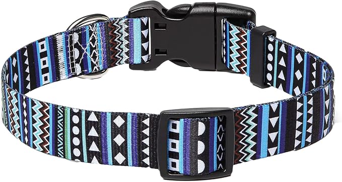 Dog Collar with Bohemia Floral Tribal Geometric Patterns - Soft Ethnic Style Collar Adjustable for Small Medium Large Dogs（Bohemian Blue,S）