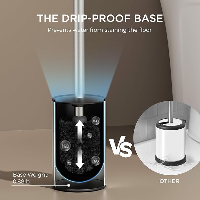 FORIOUS Toilet Brush and Holder Set, 304 Stainless Steel Heavy Duty Base and Handle for Bathroom Deep Cleaning, Toilet Bowl Cleaners Brush with Holder, Space Saving for Storage, Stainless Steel