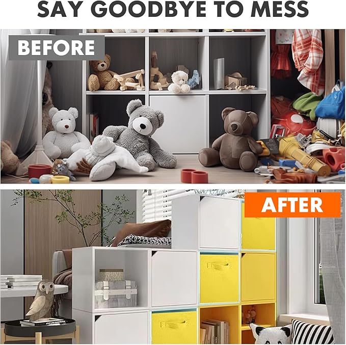 ShellKingdom Storage Bins, Foldable Fabric Storage Cubes and Cloth Storage Organizer Drawer for Closet and Toys Storage, 6 Pack (Yellow)