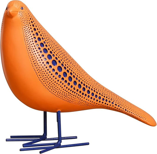 Quoowiit Bird Figurine, Modern Sculpture and Statues for Home Decor, Animal Statues for Bookshelf, Table, Entryway, Fireplace, Resin Decorative Sculpture with Chic Polka Dots Art Design (Orange)