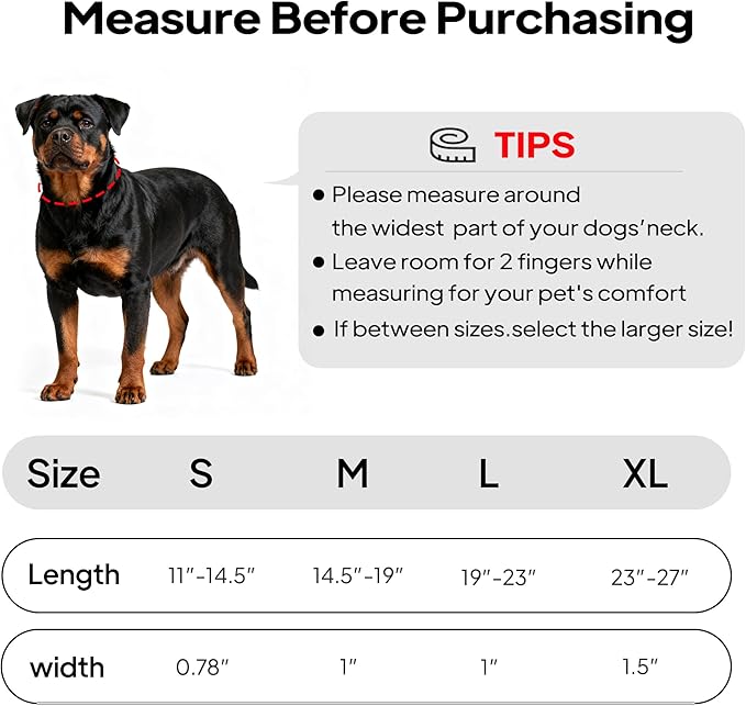 PetiFine Dog Collar with Metal Buckle, Heavy Duty Dog Collar with Soft Neoprene Padded, Adjustable Reflective Nylon Dog Collars for Small Medium Large Dogs, Red,S