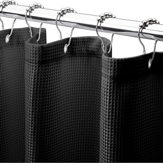 AmazerBath Waffle Shower Curtain, Stall Shower Curtain, Black Shower Curtain Fabric, Hotel Quality Bathroom Shower Curtains, Heavy Duty, 36 x 72 Inches