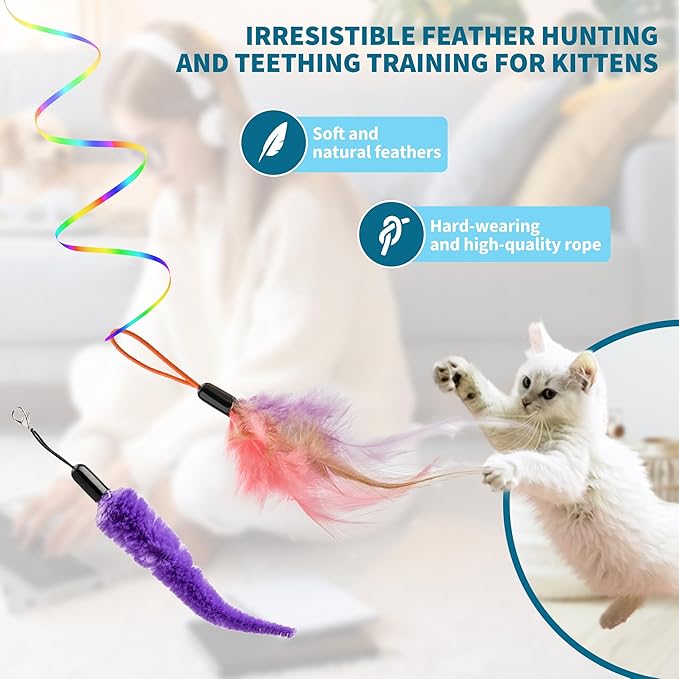 Interactive Cat Toys for Indoor Cats,Automatic String Feather Wand Teaser Enrichment Toy,USB-Rechargeable,Safe Self Play Chase Exercise,Hanging Cat Door Frame Toy for Bored Indoor Adult & Kitten Cats