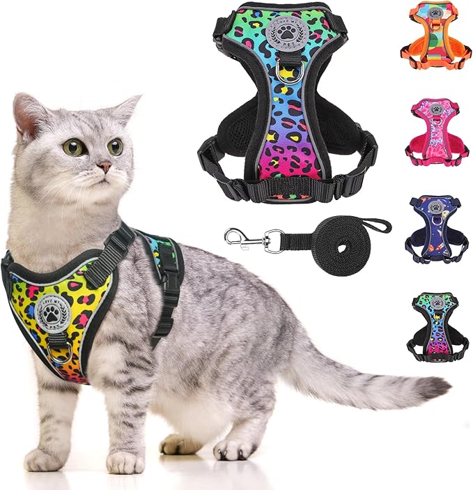 BEAUTYZOO Escape Proof Cat Harness and Leash for Walking, Soft Adjustable Cute Vest for Small to Large Cats, Reflective Breathable Easy-Control Outdoor Jacket, Kitten Harness and Leash Set, Leopard, M