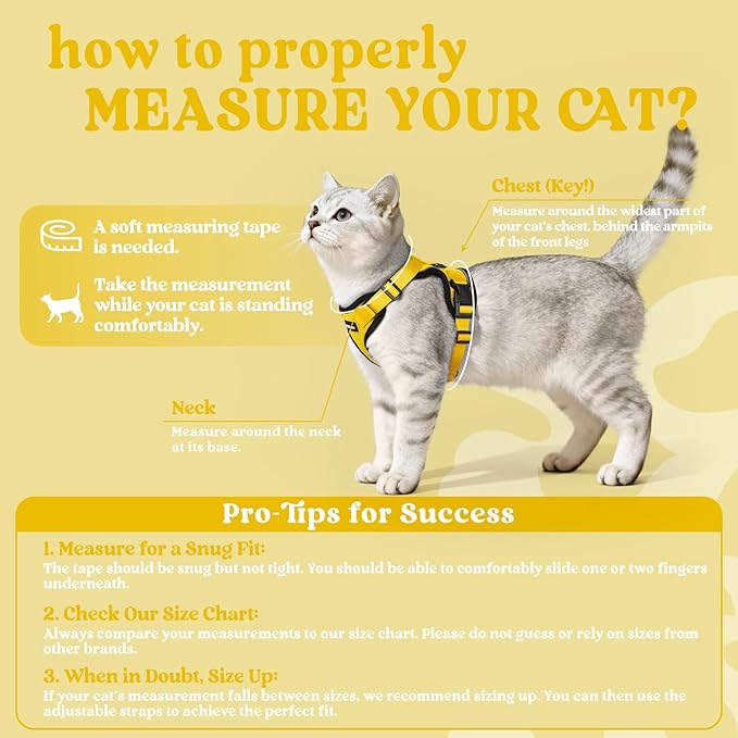 rabbitgoo Cat Harness and Leash for Walking, Escape Proof Soft Adjustable Vest Harnesses for Cats, Easy Control Breathable Reflective Strips Jacket, Yellow, S