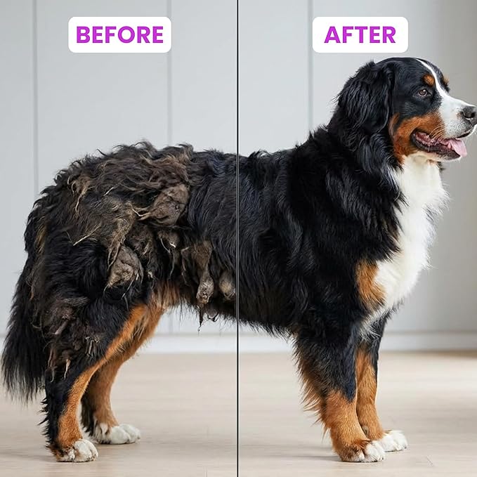 Poodle Dematting Fur Rake Comb Brush for Dogs and Cats - Long 2.5" Steel Safety Blades Metal Comb for Detangling Matted or Knotted Undercoat Hair