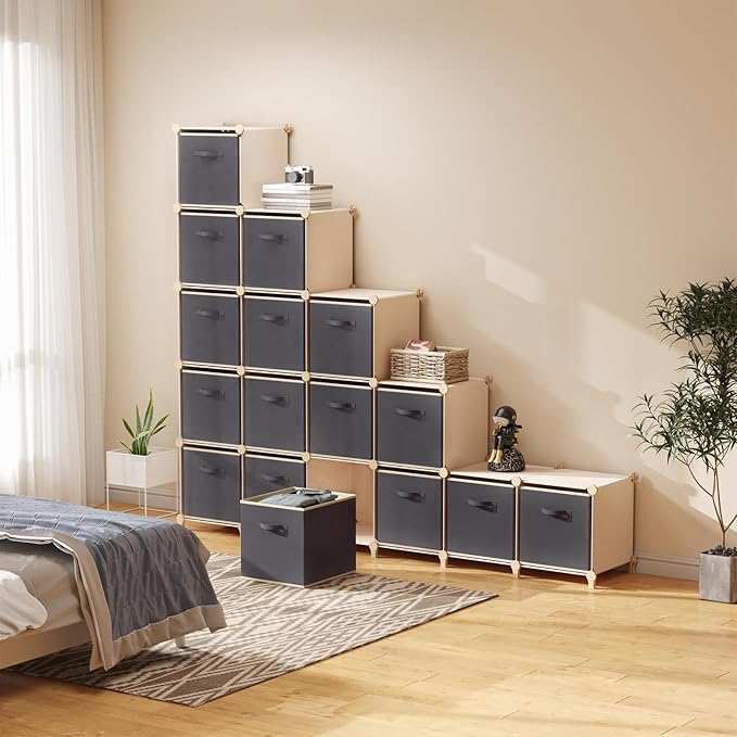 Lifewit 16 Packs Storage Cubes, 11 Inch Cube Storage Bins, Foldable Decorative Fabric Storage Baskets for Organizing Home Organizers with Handles for Shelves, Closet, Gray