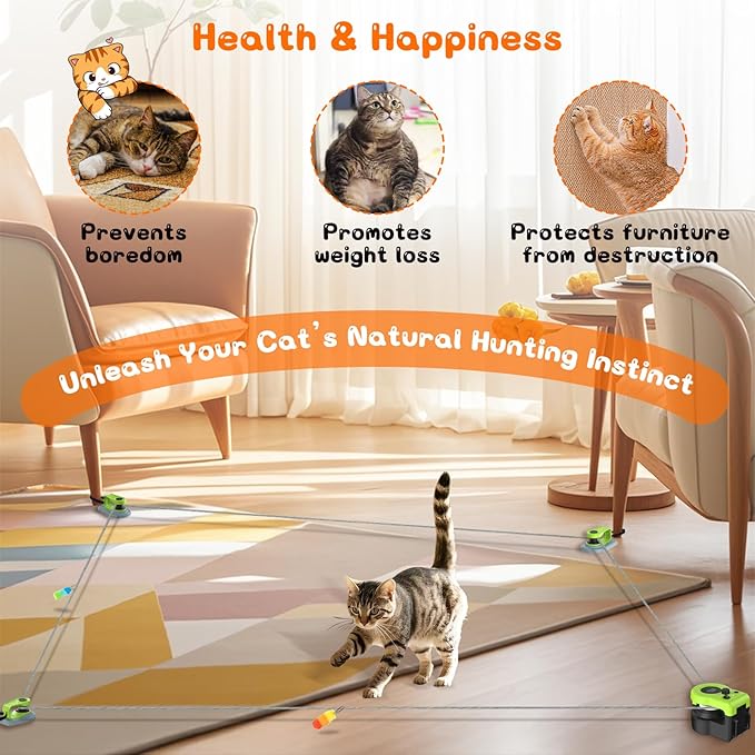 Interactive Cat Toy for Indoor - Automatic Cat Treadmill with Remote Control, 3 Speeds, Quiet Motor | Indoor Chase Hunting Feather Cat Gift for Fitness, Playtime & Energy Release (Green)