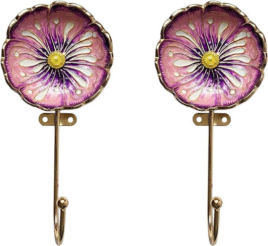 Vintage Flower Shaped Decorative Wall Hooks Rack Hangers for Hanging Clothes Coats Towels Keys Hats, 2 Pack Antique Metal Mounted Wall Hook