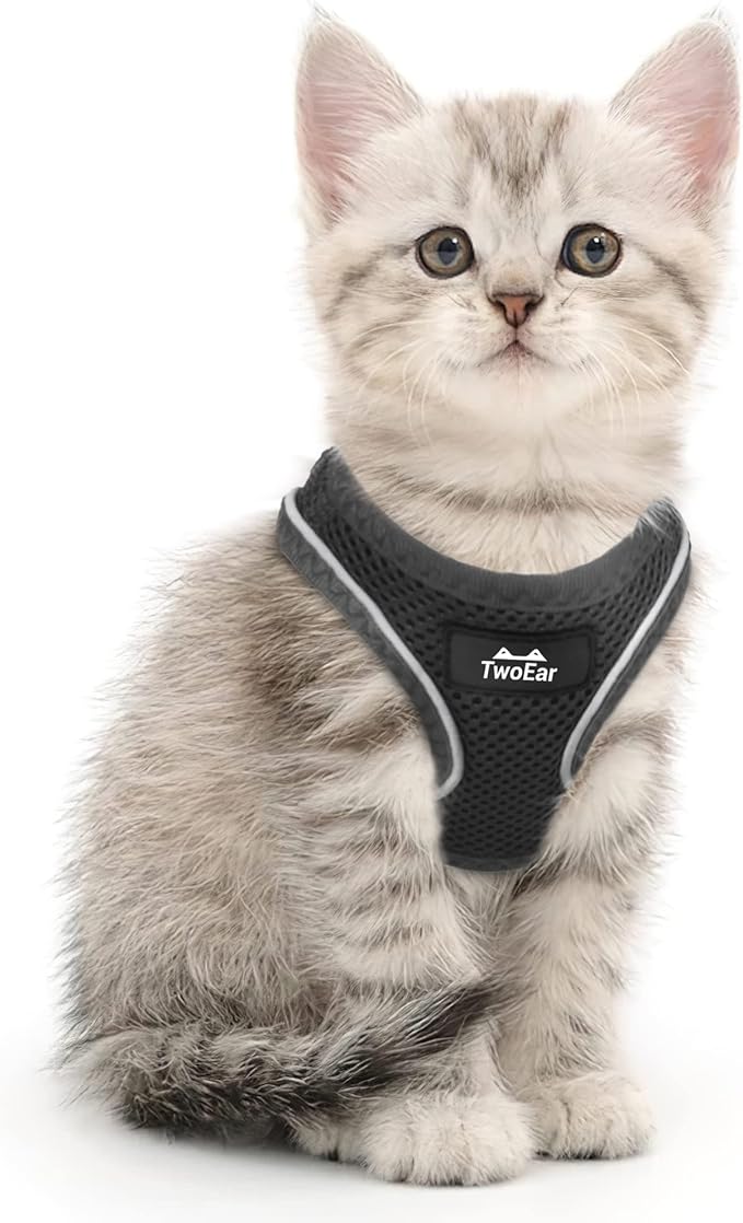 TwoEar Dog Vest Harness Reflective, No-Pull Pet Harness Easy Control with Breathable Mesh, Soft Puppy Step-in Harness No-Choke for Outdoor Walking, Training for Small Dogs, Cats(XS, Black)