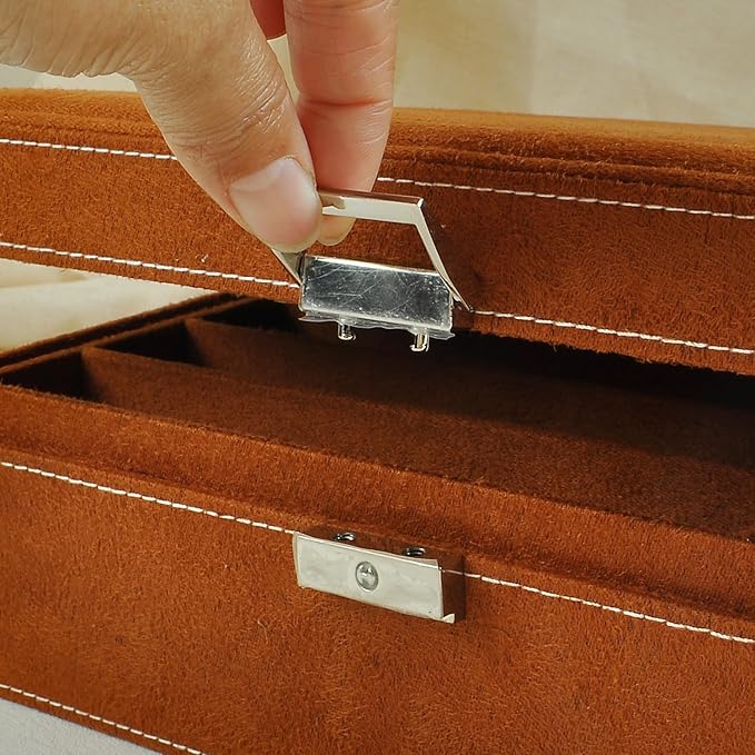 Jewelry Boxes 10 x 10 Inches 2-layer Handle Necklace Holder Organizer Jewellery Women Rings Storage Display Girls Earrings Case Lockable Jewelry Tray GY641 (Caramel)