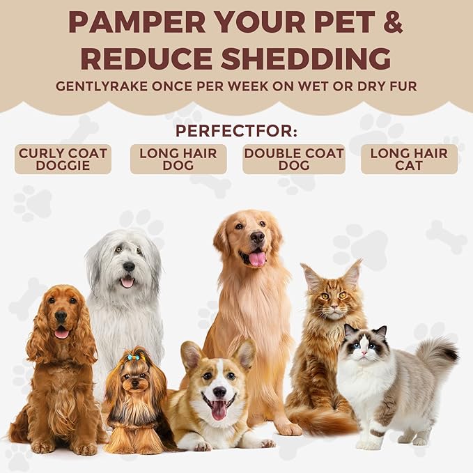 Undercoat Rake for Dogs - Professional Pet Shedding Dematting Comb with Wood Handle, Stainless Steel Blades for Pet Cats Dogs Matted Hair Tangles Removing