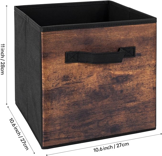 EWES 11 Inch Fabric Storage Cubes, 8 Pack Foldable Storage Bins with Handle, Storage Baskets Box for Shelves, Closet, Organizer, Rustic Brown and Black