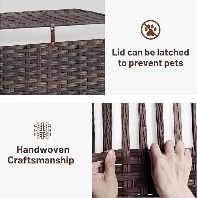 180L Wicker Storage Basket with Lid, Handwoven Rattan Large Shelf Basket with Removable Liner, 47.6 Gallon Wicker Basket for Blanket, Storage Trunk with Handle for Closet, Bedroom, Livingroom, Brown