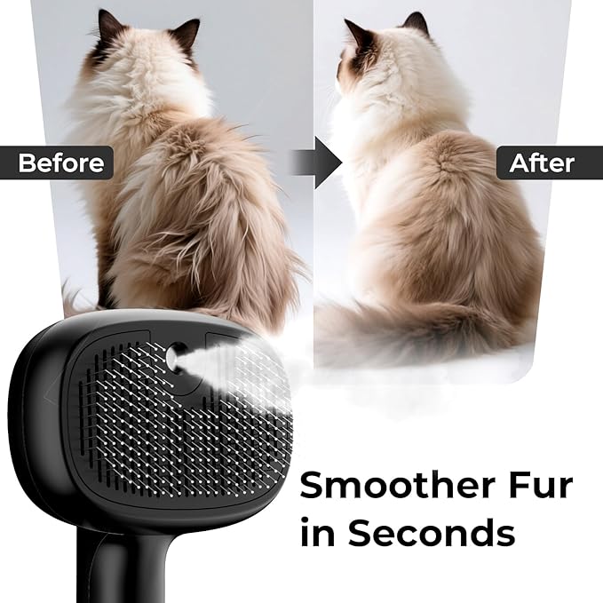 Pecute Cat Steam Brush, Self-Cleaning Steam Cat Brush with 2 Water Spray Modes, Large Capacity Tank, Steaming Renu Dog Brush for Shedding Massaging Grooming, Cool Mist Only