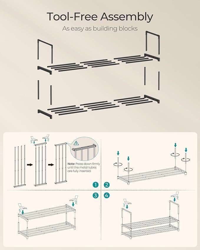 SONGMICS Shoe Rack, 2-Tier Shoe Organizer, Metal Storage Shelf, Upright or Upside Down, for 12-15 Pairs, Stackable, for Entryway, 11.8 x 36.2 x 13.4 Inches, Black ULSA12BK