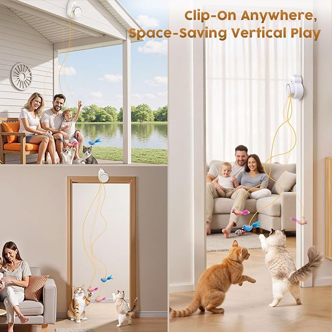 Interactive Cat Toys for Indoor Cats - Automatic Flying Bird Feather & Mouse Wand Enrichment Toy, Hands-Free or Handheld USB-Rechargeable Safe Play Chase Exercise for Bored Kittens and Adult Cats