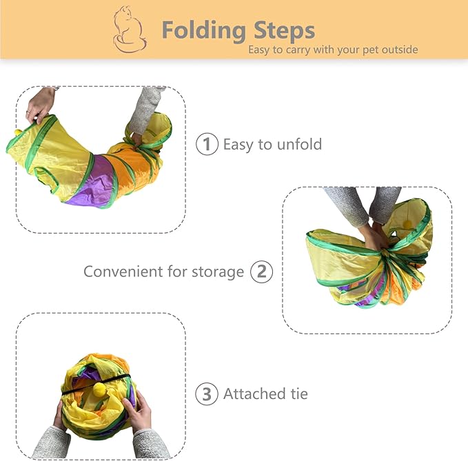 Foldable H-Shaped Cat Tunnel Toy with Interactive Playing Balls - 4 Exits for Cats, Kittens, Rabbits & Small Pets Collapsible Play Tube for Indoor Fun & Exercise (Colorful)